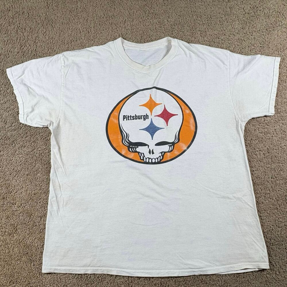 VTG Pittsburgh Steelers x Grateful Dead Steal Your Face NFL TShirt‎ Mens Sz 2XL